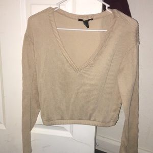 Cream colored, long sleeve check and crop tip